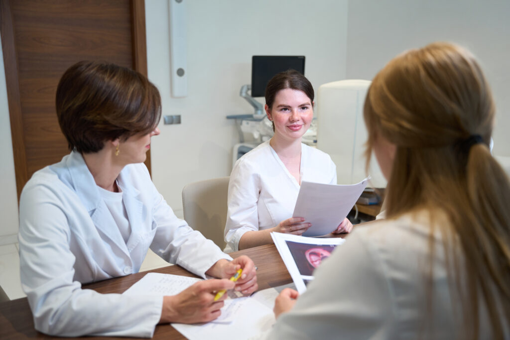 employees of the medical center gathered for a medical consultation
